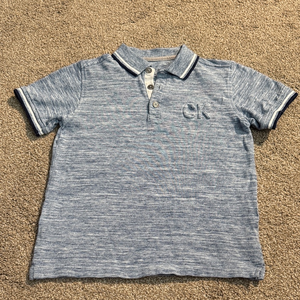 Calvin Klein Boys Blue and White  Heathered Collared Polo with Raised CK Logo